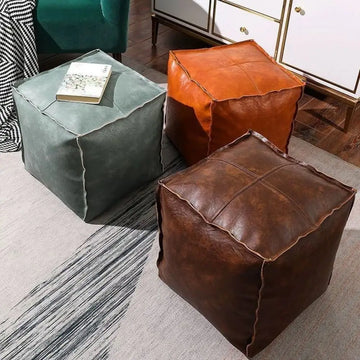 Modern Non-Slip Storage Stool Large Capacity Waterproof PU Leather Ottoman Square Stackable Moroccan Pouf Living Room